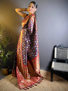 Maroon Patola Silk Zari Weaving Saree