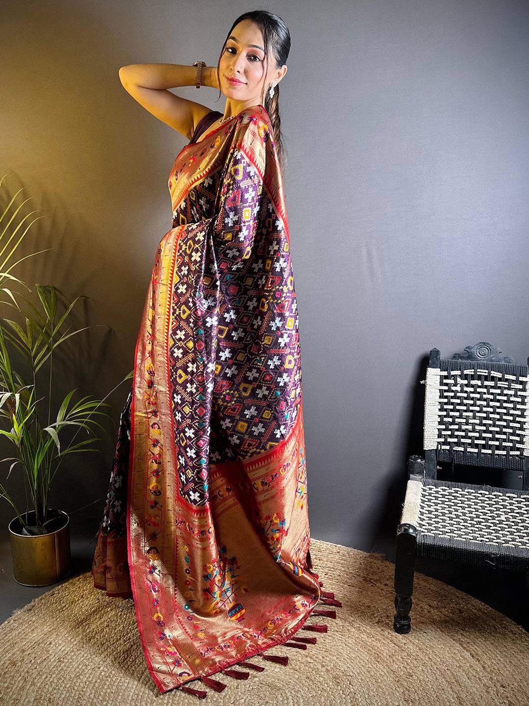 Maroon Patola Silk Zari Weaving Saree