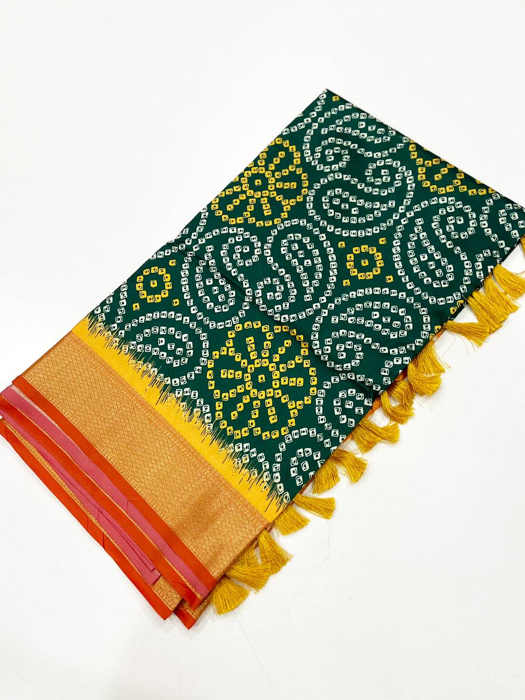 Green Bandhej Printed Banarasi Saree