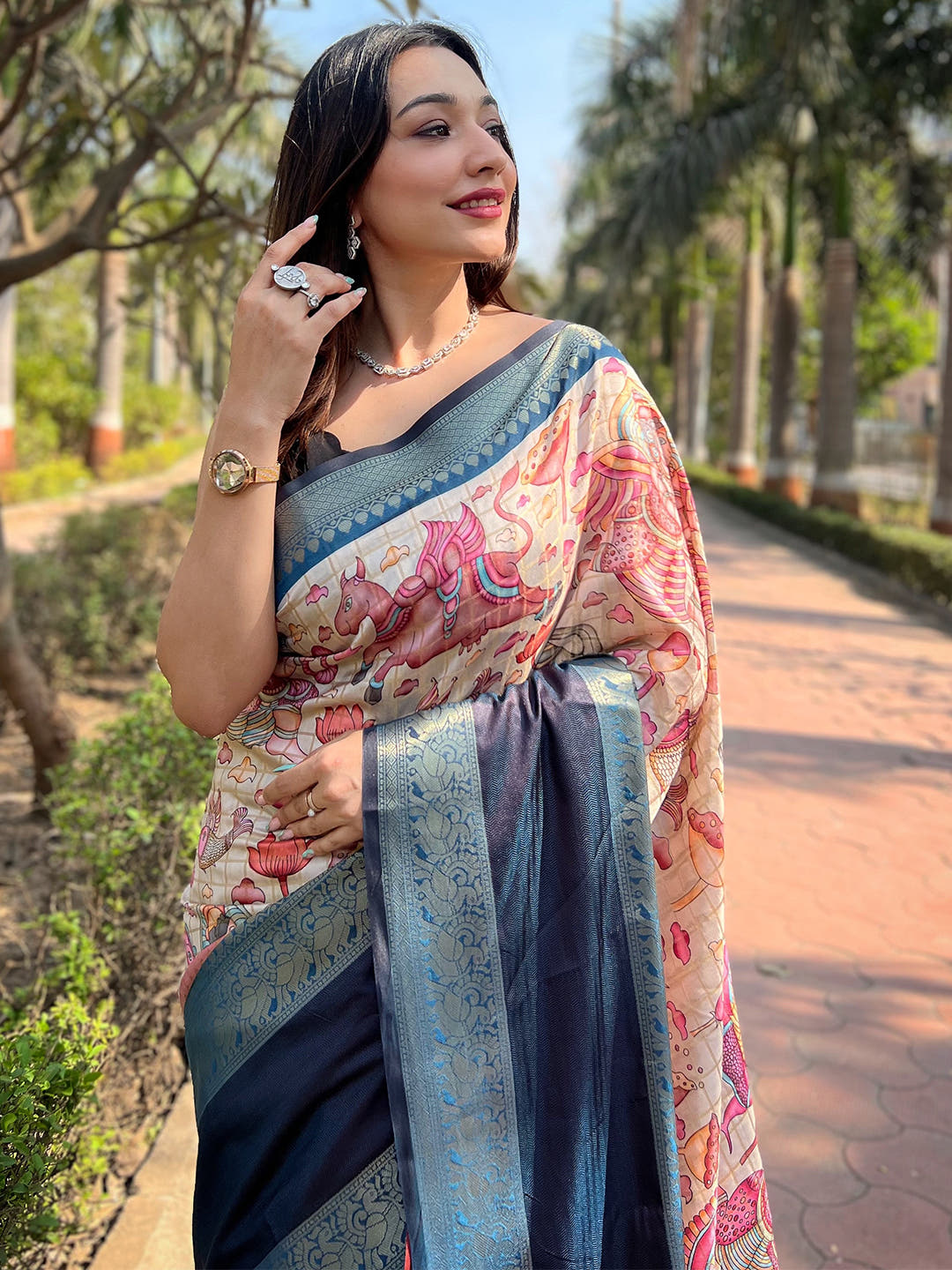 Close-up of Banarasi saree showcasing detailed patterns