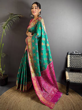 Elegant Sky Blue Pochampally Patola Silk Saree

