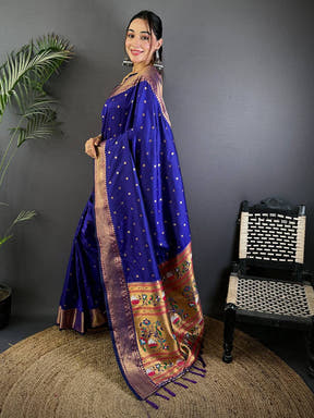 Purple Copper Zari Woven Soft Silk Paithani Saree

