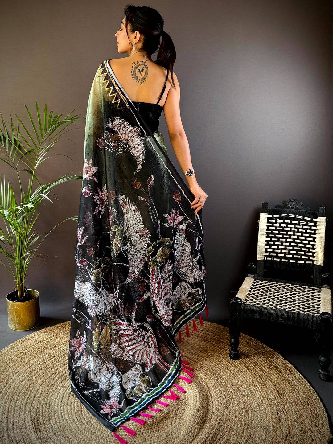 Green Georgette Batik Printed Saree