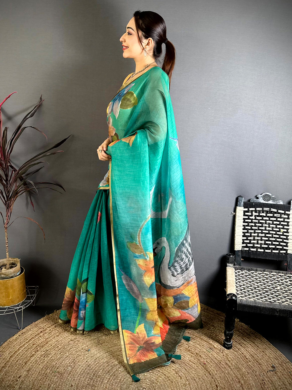 Artistic Kalamkari Linen Chanderi Saree