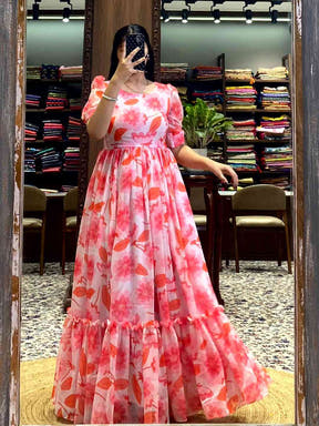 White Floral Georgette Dress