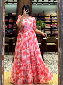 White Floral Georgette Dress