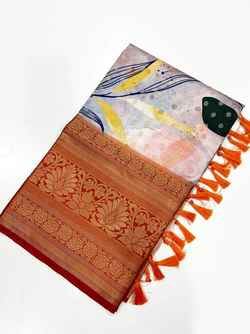 Vibrant Banarasi Floral Print Saree