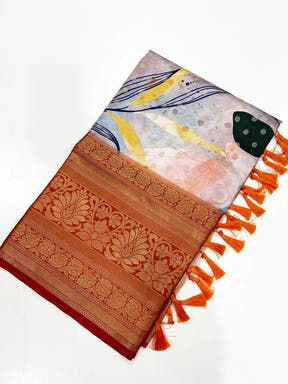 Vibrant Banarasi Floral Print Saree