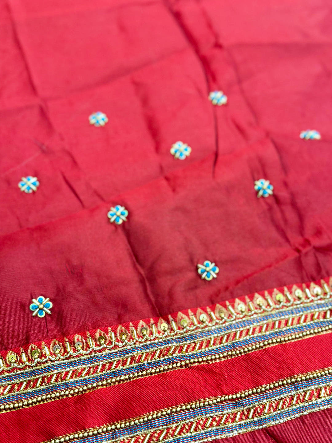 Royal Teal Banarasi Katan Silk Zari Saree With Maggam Blouse