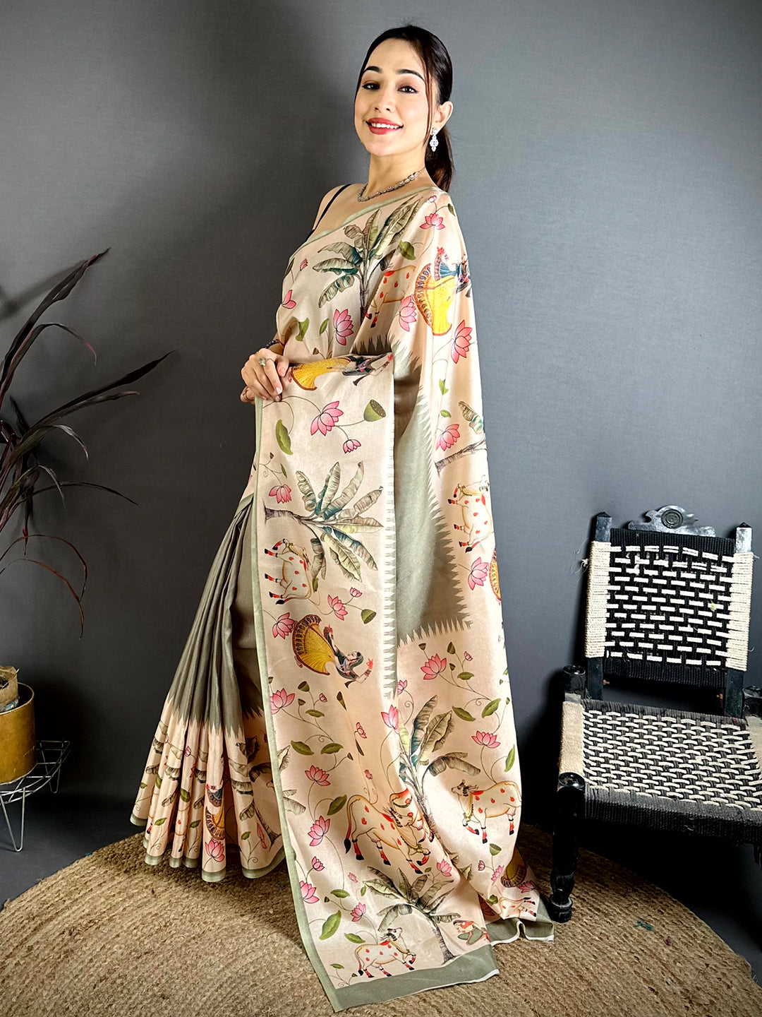 Regal Pichwai Border Semi Tussar Saree
