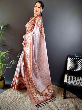 Graceful Light Pink Soft Silk Chex Saree