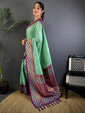Royal Minakari Chess Border Soft Silk Saree