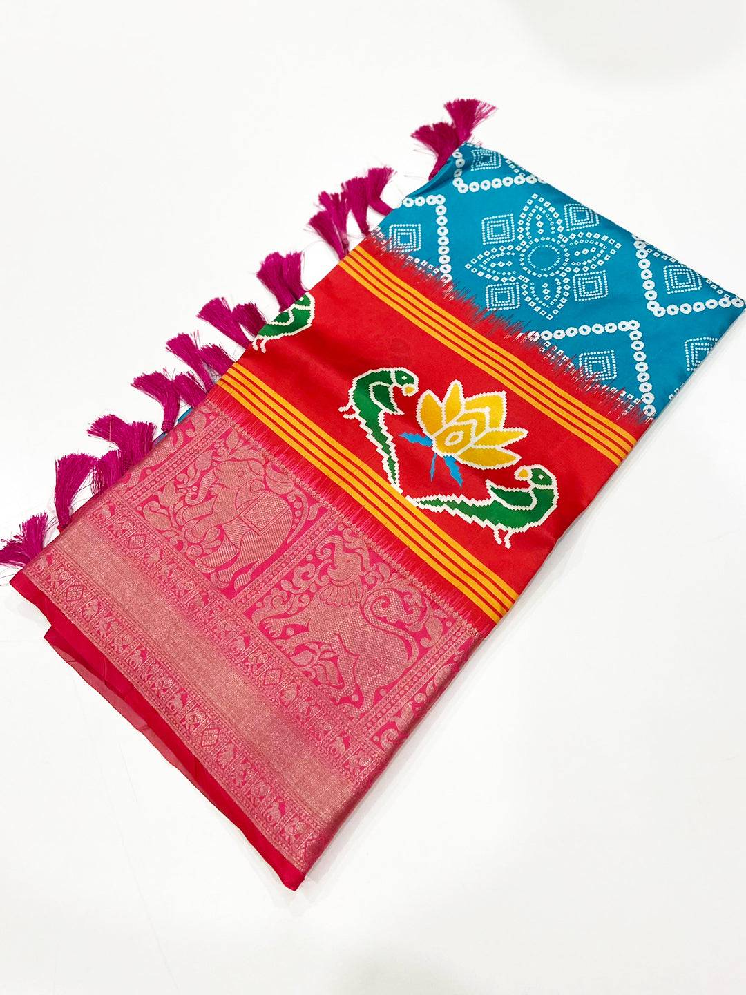 Blue Pochampally Ikkat Printed Banarasi Saree