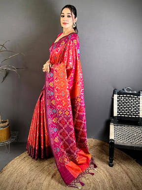 Exclusive Peach Silk Patola Saree