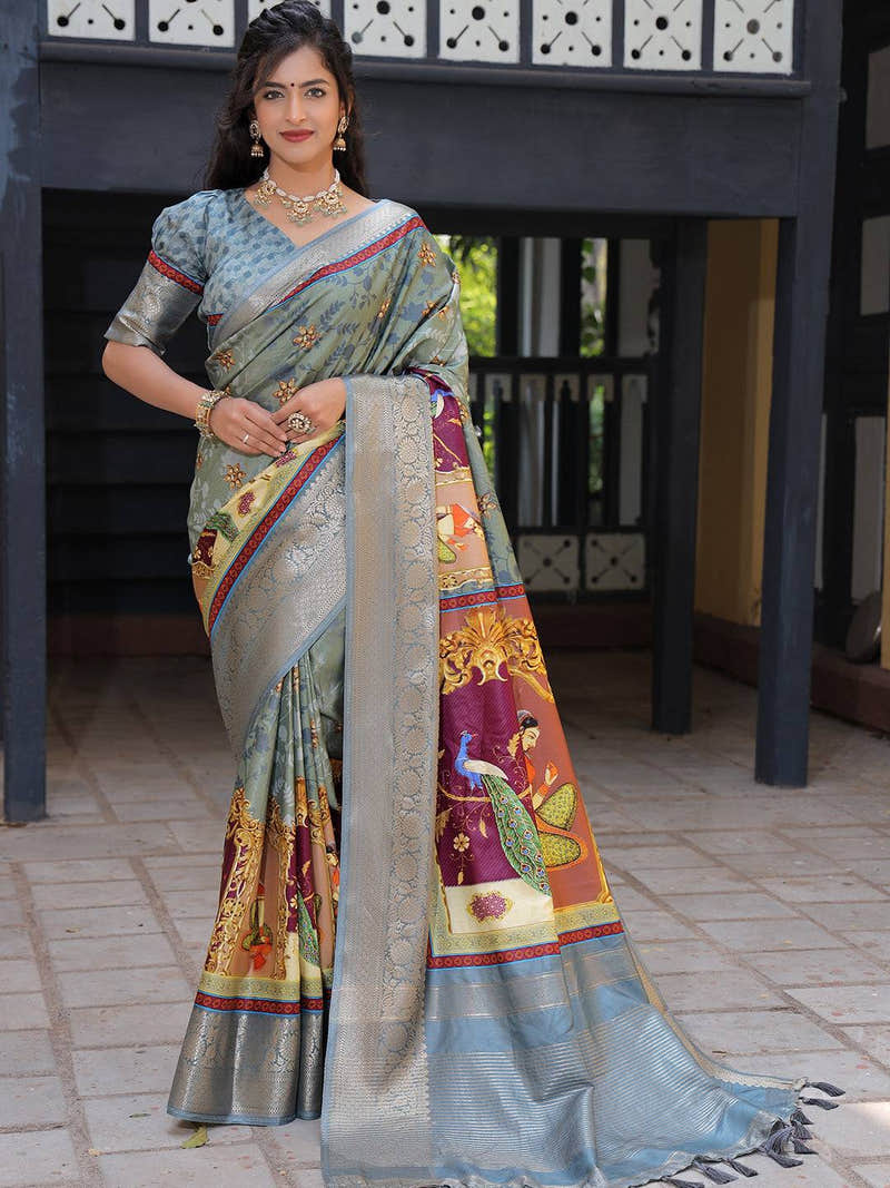Viscose Dola Silk Saree With Zari Weaving Pallu In Light Blue Colour - Luxe