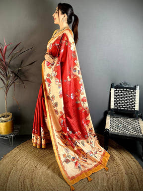 Majestic Kalamkari Art Print Saree