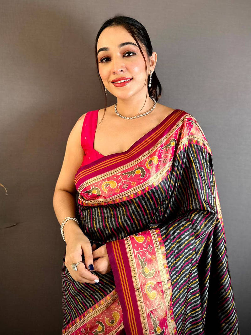 Soft Silk Patola Minakari Zari Border Saree