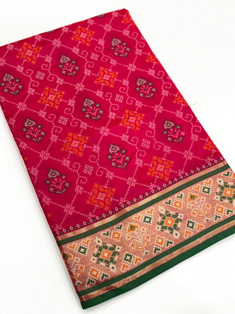 Pink Pochampally Patola Soft Silk Saree