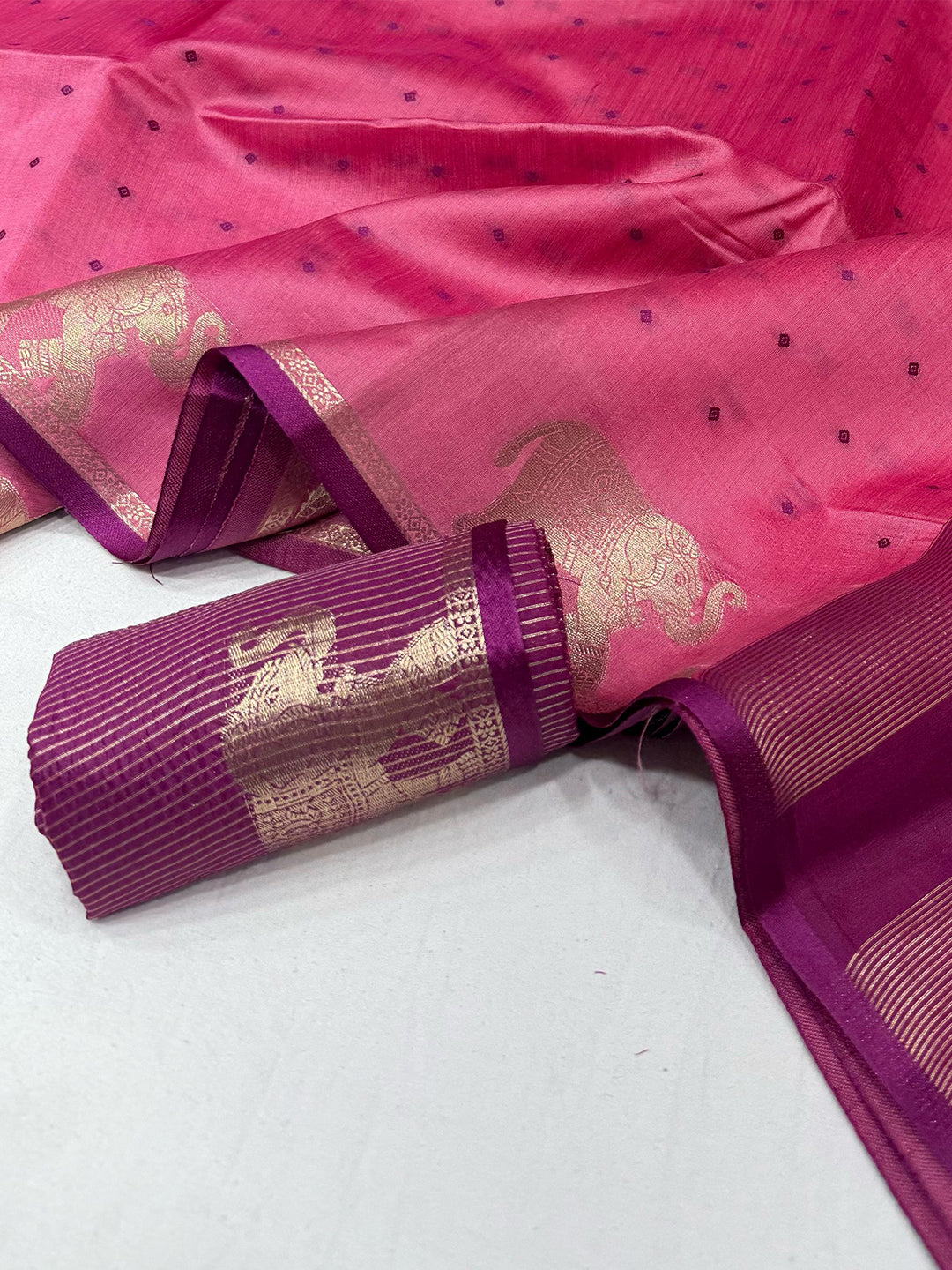 Pink Pure Silk Bandhani Butti Saree