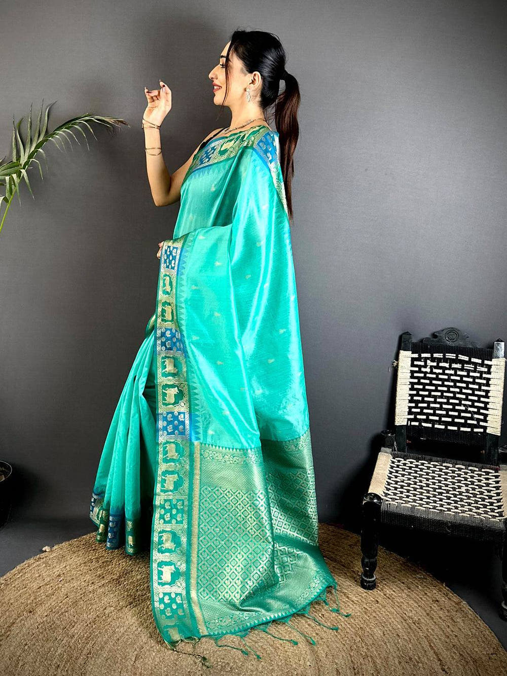 Rama Minakari Kanchi Pattu Raw Silk Saree


