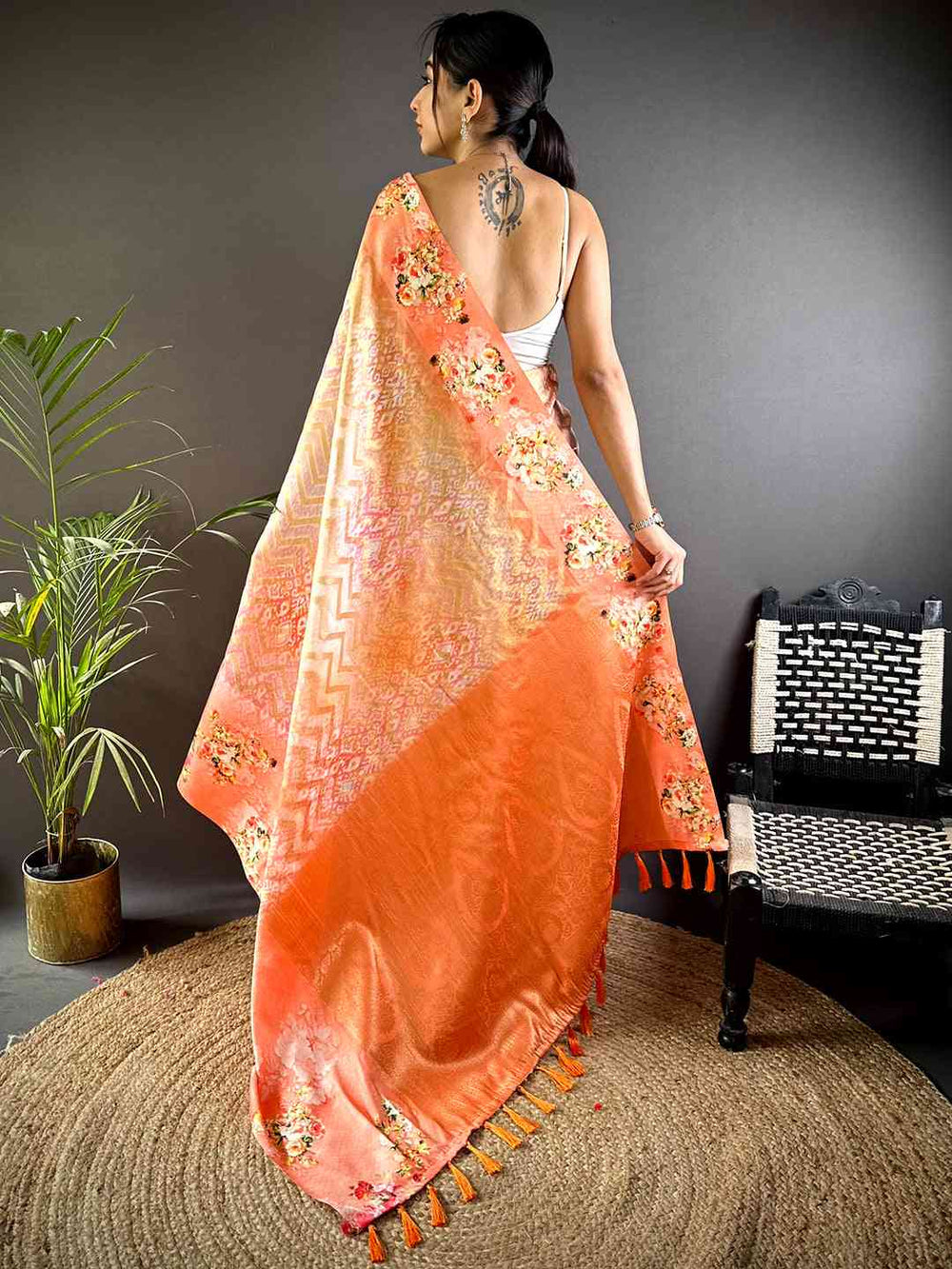 Coral Zari Zigzag Kota Doriya Saree
