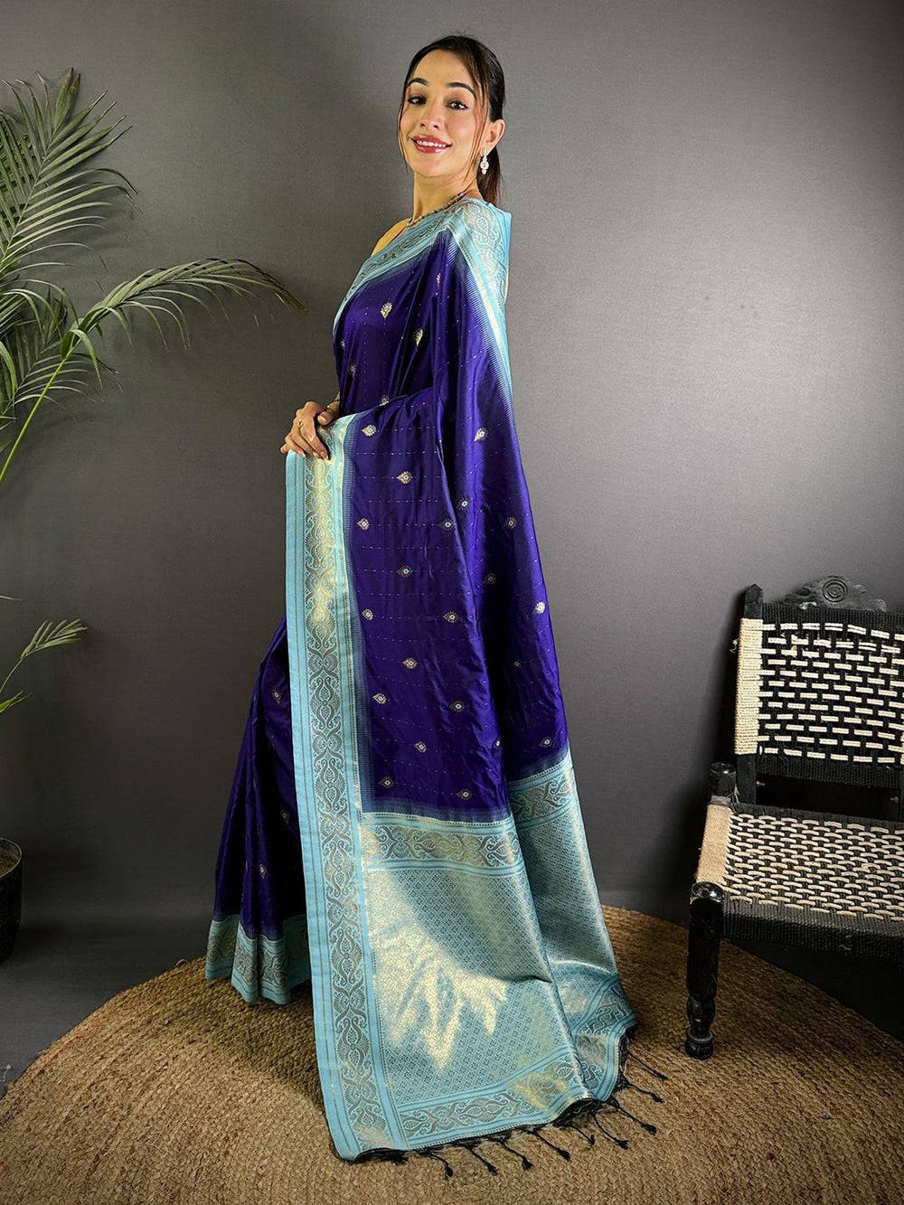 Traditional Purple Gadwal Soft Silk Saree

