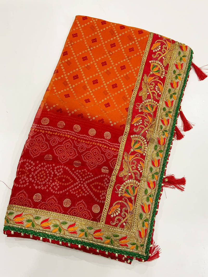 Traditional Chinnon Bandhej Saree