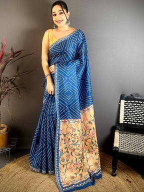 Radiant Tussar Bandhej Kalamkari Saree