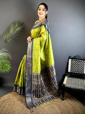 Green Crystal Raw Silk Kanchi Pattu Saree

