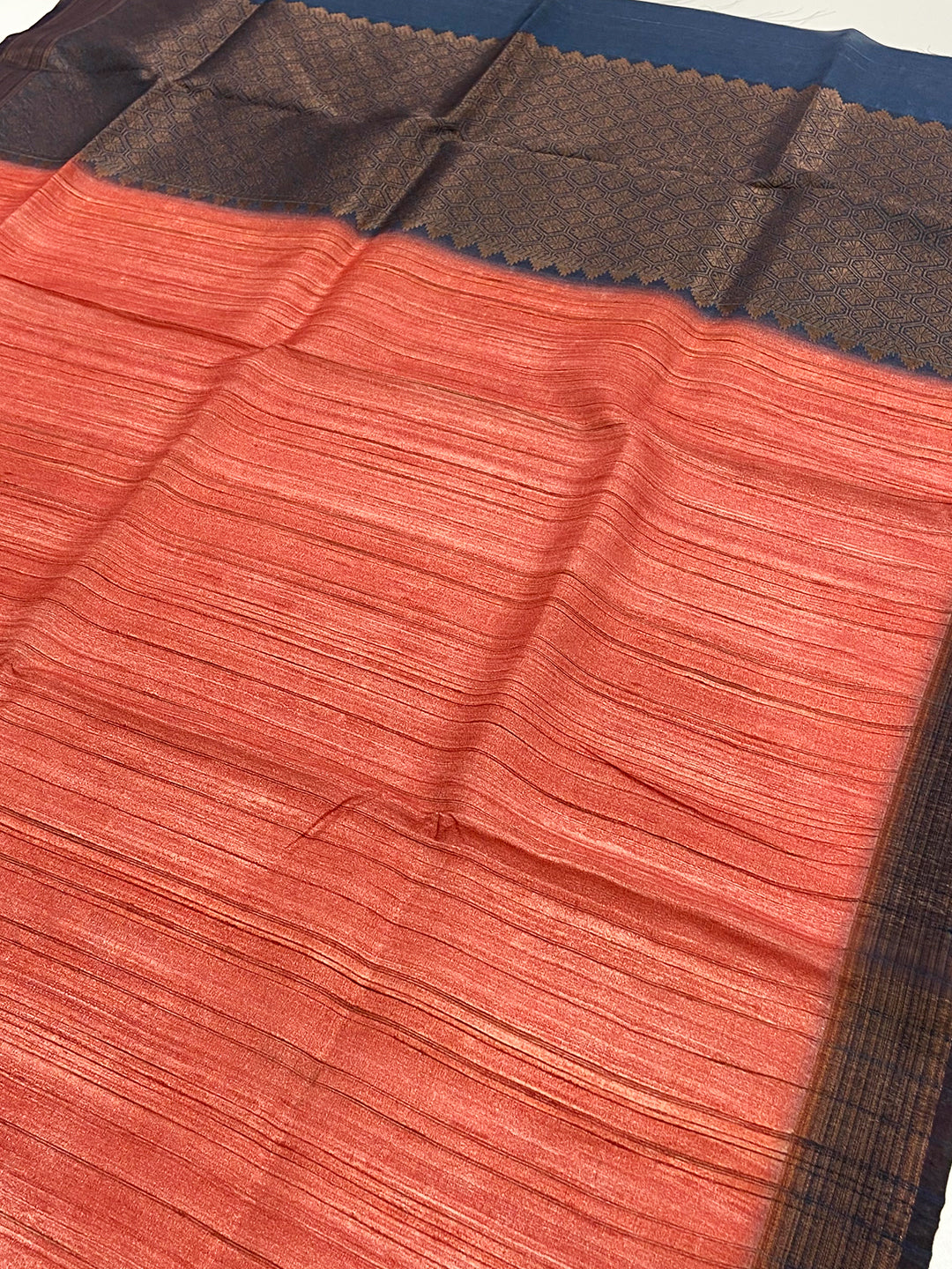 Rust Red Tussar Ghicha Print Saree