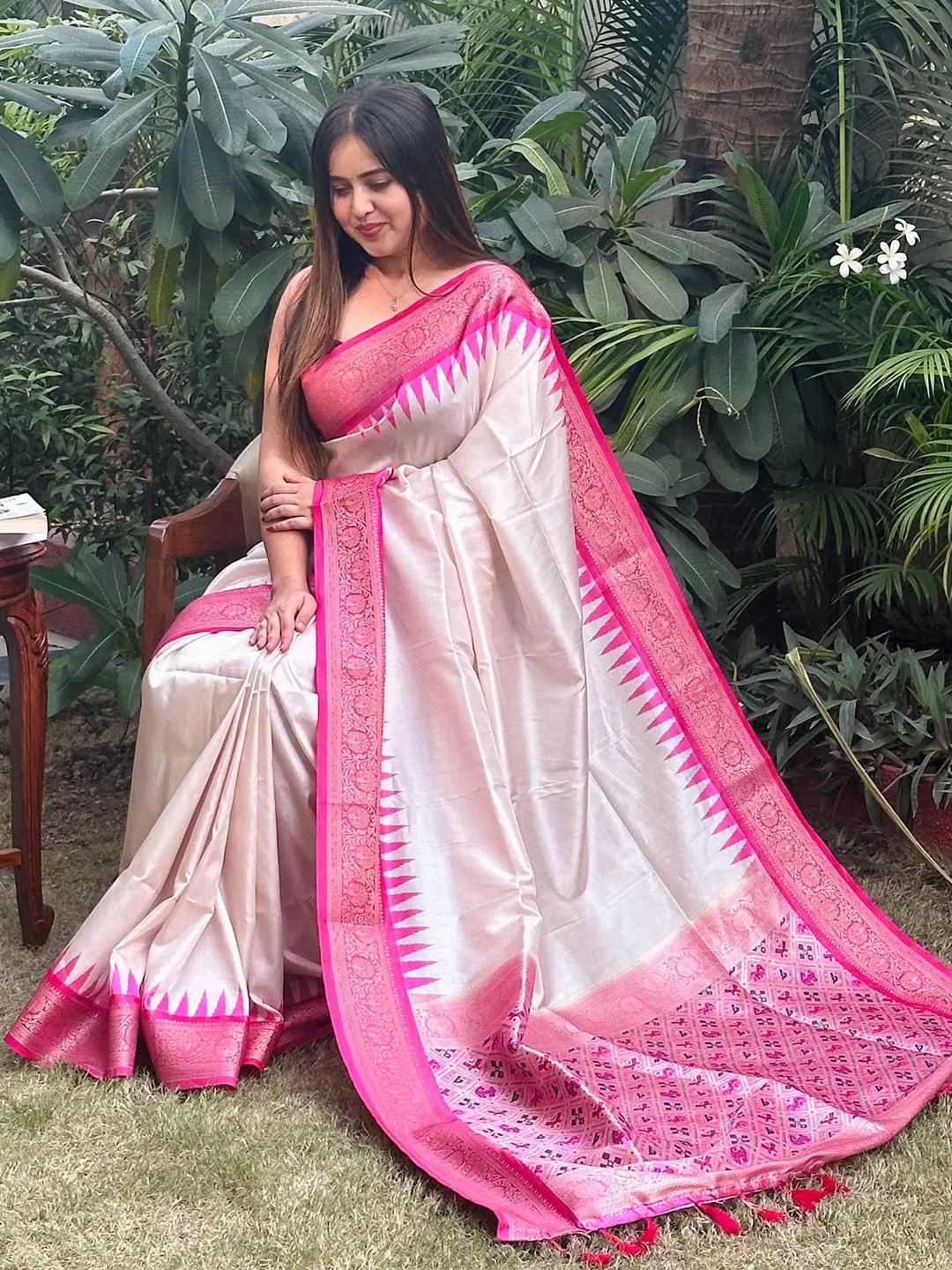 Graceful Banarasi soft silk saree adorned with Patola pallu