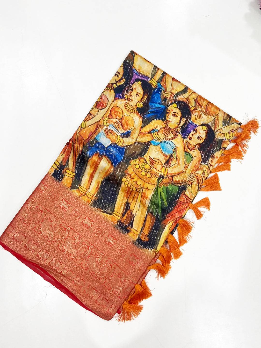 Graceful Banarasi Silk Kalamkari Pattern Saree