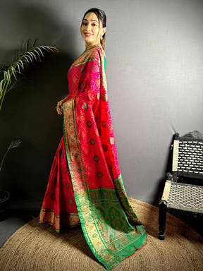 Pink Soft Silk Saree With Patola Weaving

