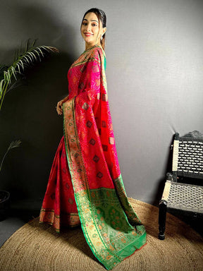 Pink Soft Silk Saree With Patola Weaving

