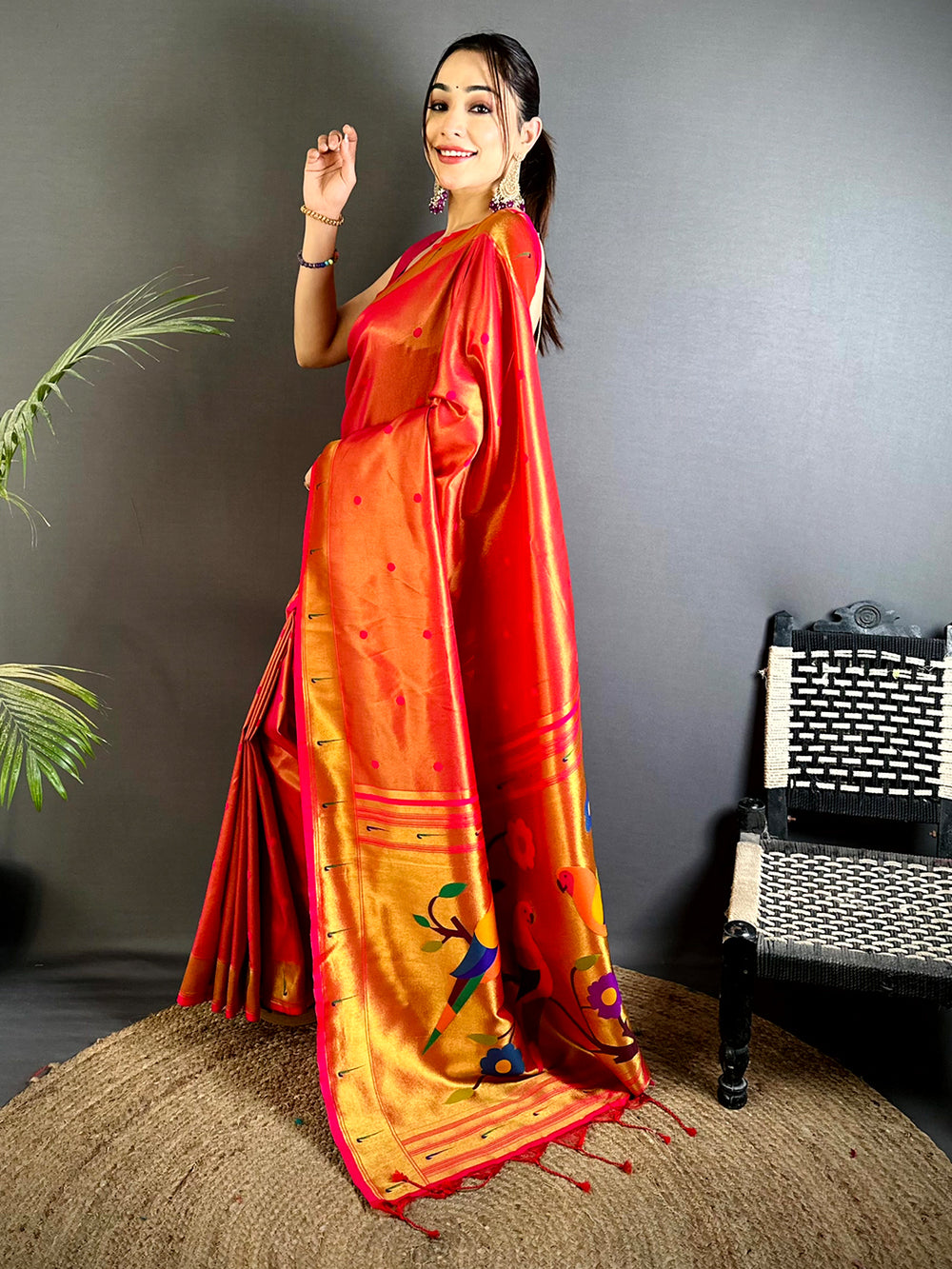 Red Glass Tissue Yevla Paithani Saree