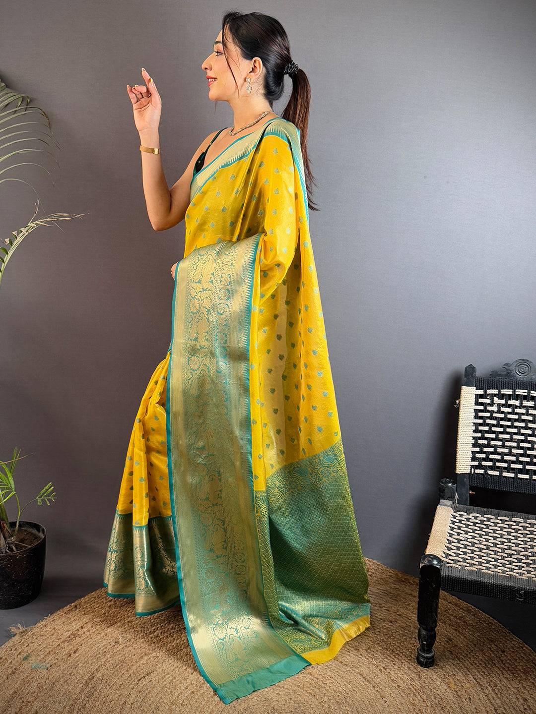 Yellow Kanjivaram Zari Tissue Saree