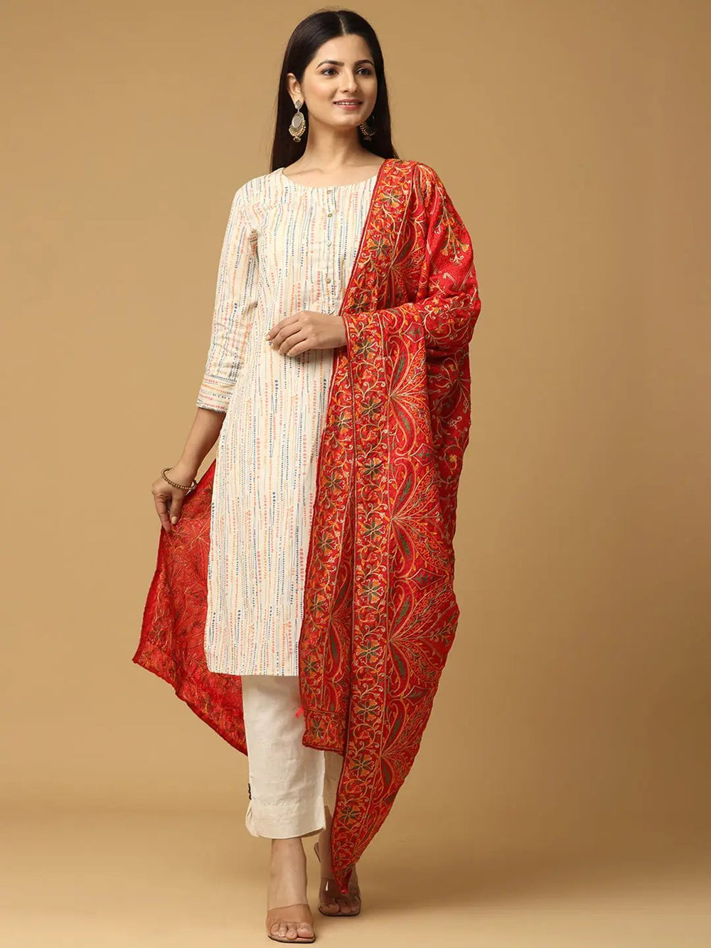 Front view of Red Poly Chiffon Pashmina Dupatta