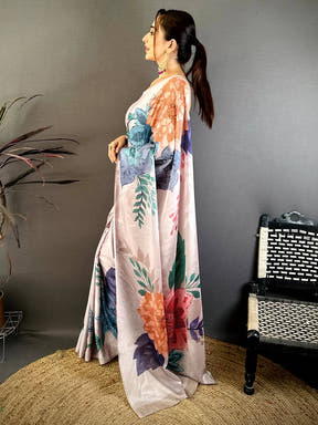 Lavender Soft Chiffon Floral Stone Work Saree