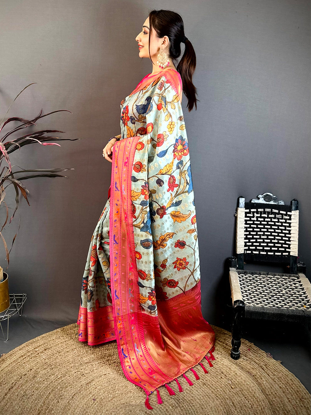 Aqua Paithani Border Kora Tissue Saree