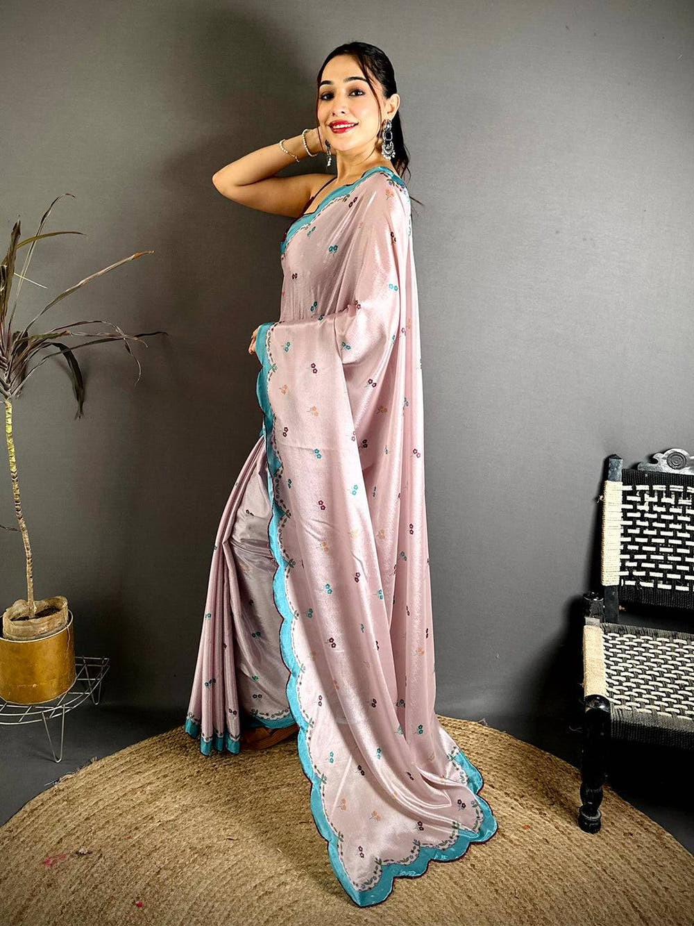 Opulent Cutwork Border Chinnon Saree