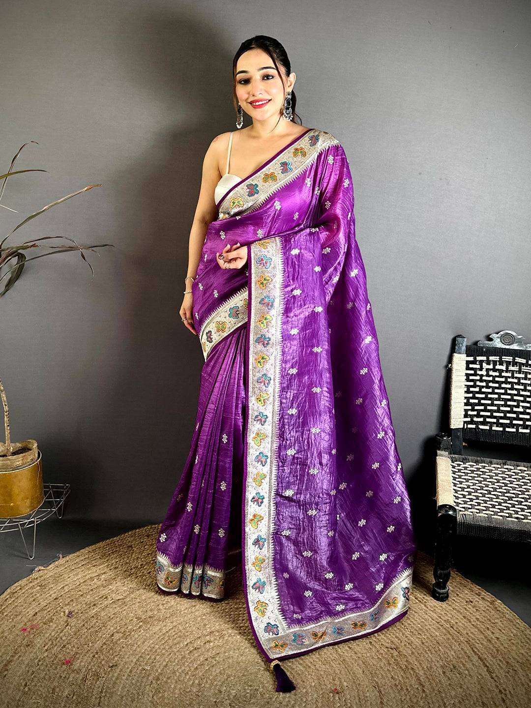 Purple Crush Silk Zari Embroidered Saree