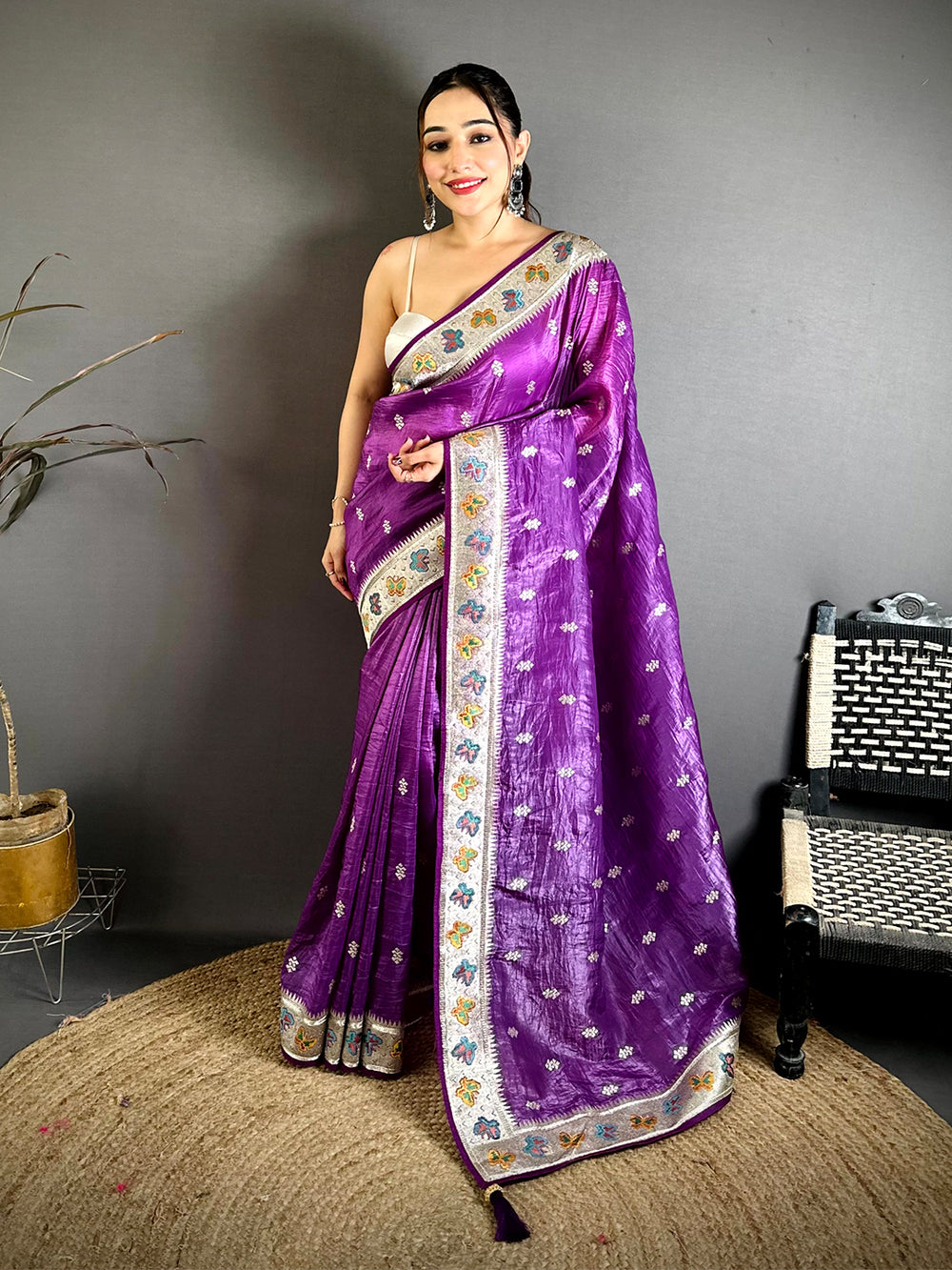 Purple Crush Silk Zari Embroidered Saree