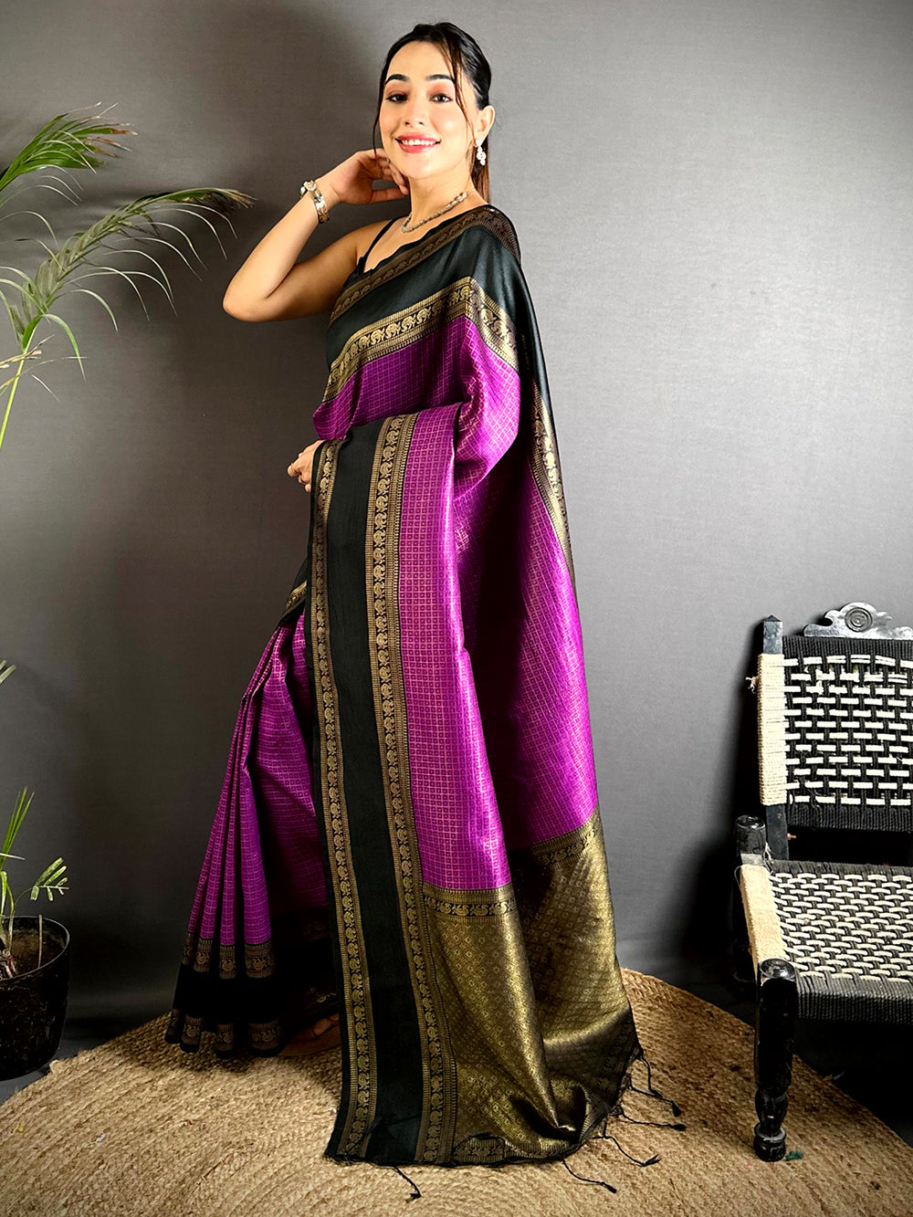 Magenta Banarasi Katan Silk Saree