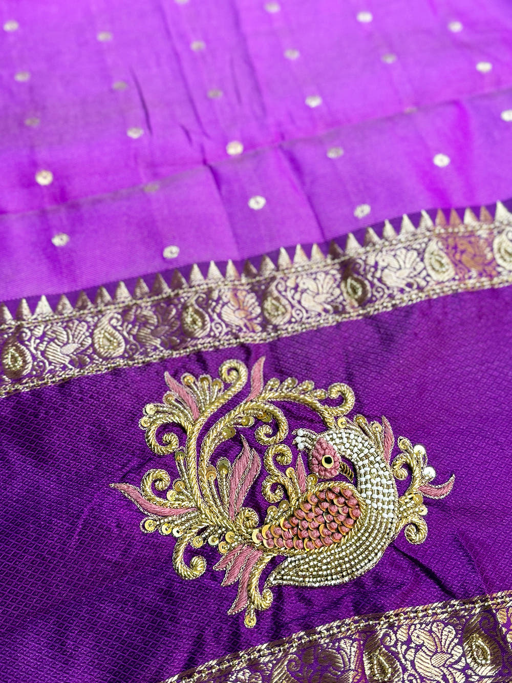 Pink Gadwal Pure Soft Silk Saree With Maggam Blouse