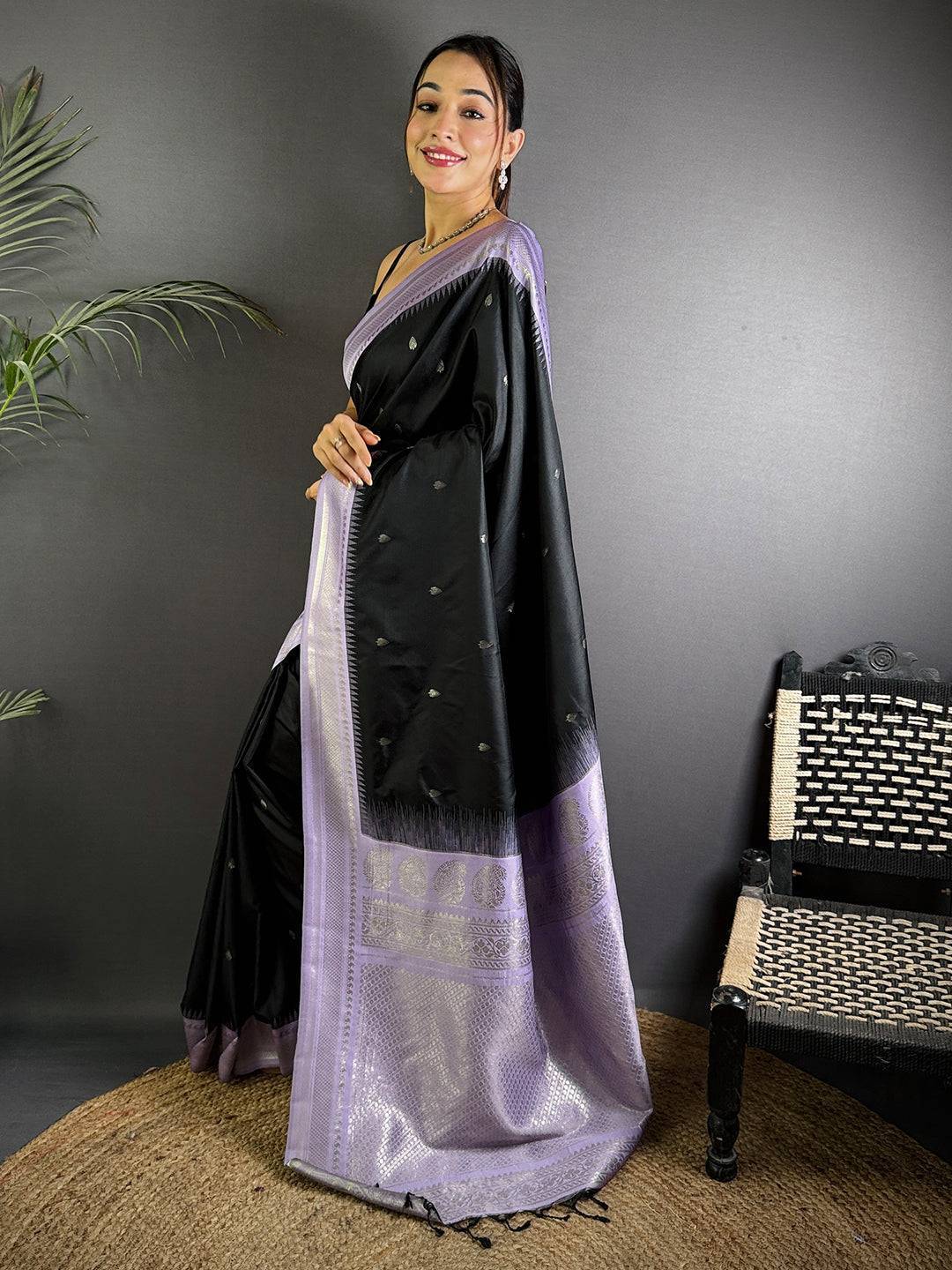 Black Soft Silk Gadwal Border Saree

