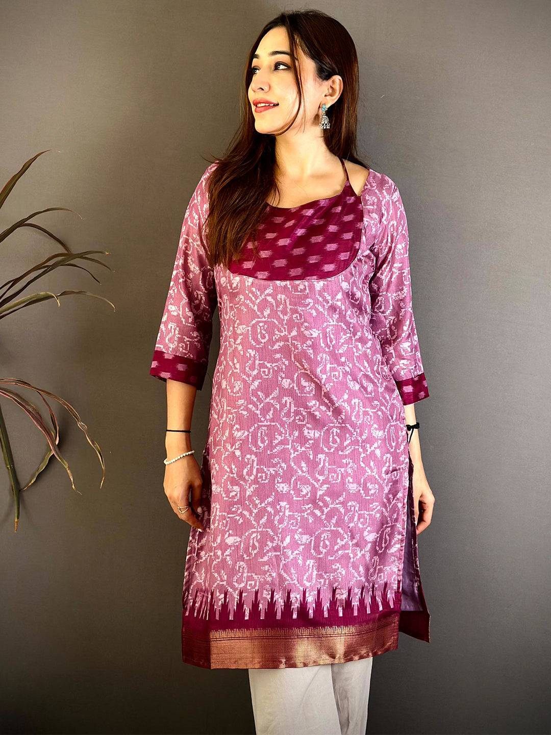 Soft Dola Silk Round Dori Neck Kurti