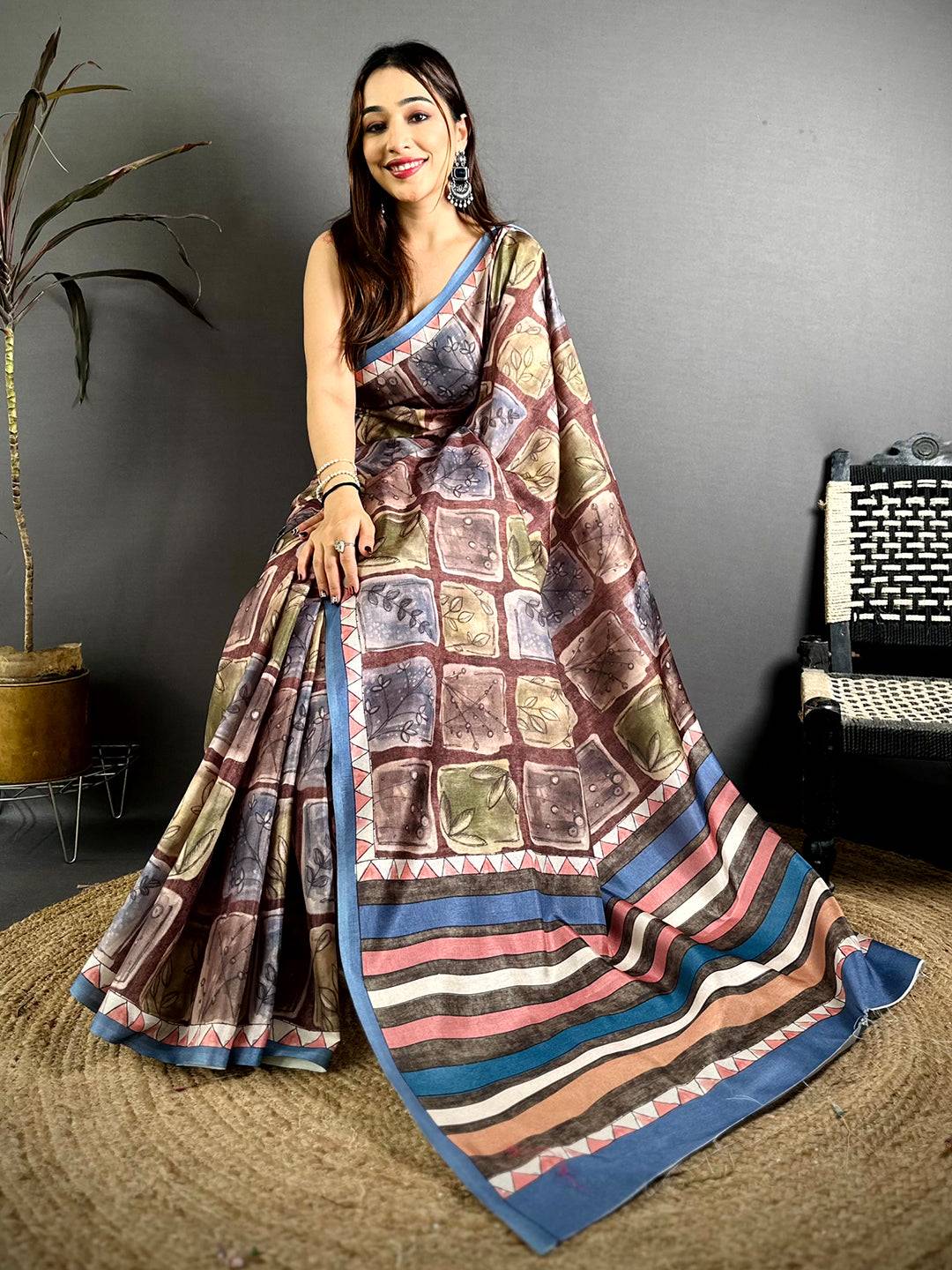 Opulent Block Kalamkari Tussar Saree