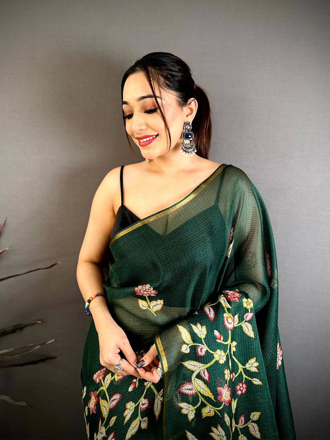 Classic Kota Doriya Floral Kalamkari Saree