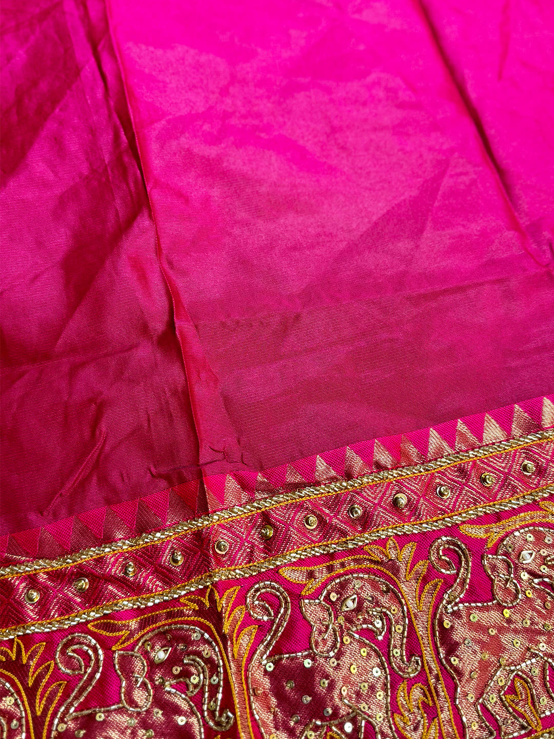 Radiant Satin Stripe Banarasi Katan Silk Saree With Maggam Blouse