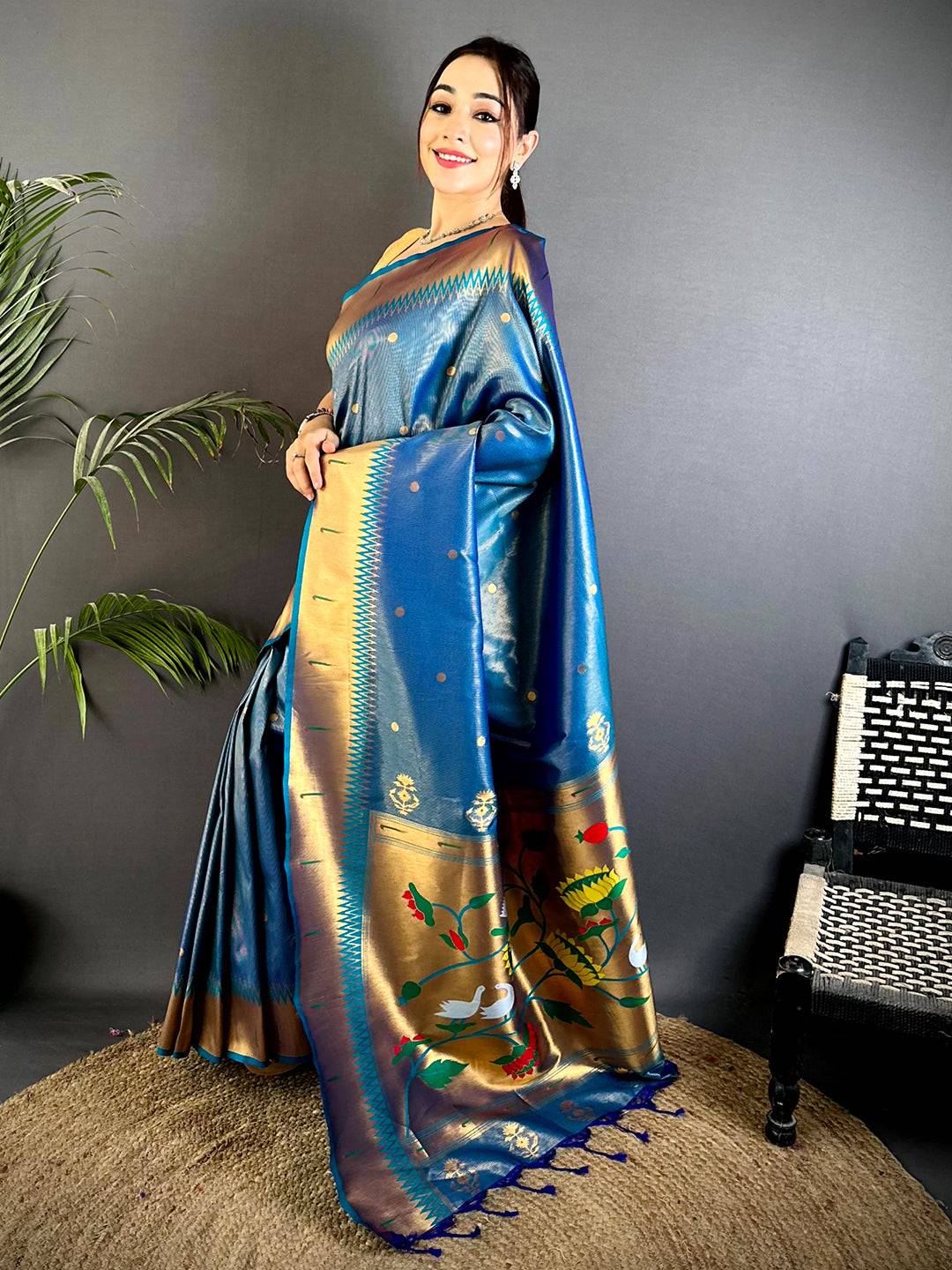 Golden Grace Zari Tissue Paithani Saree